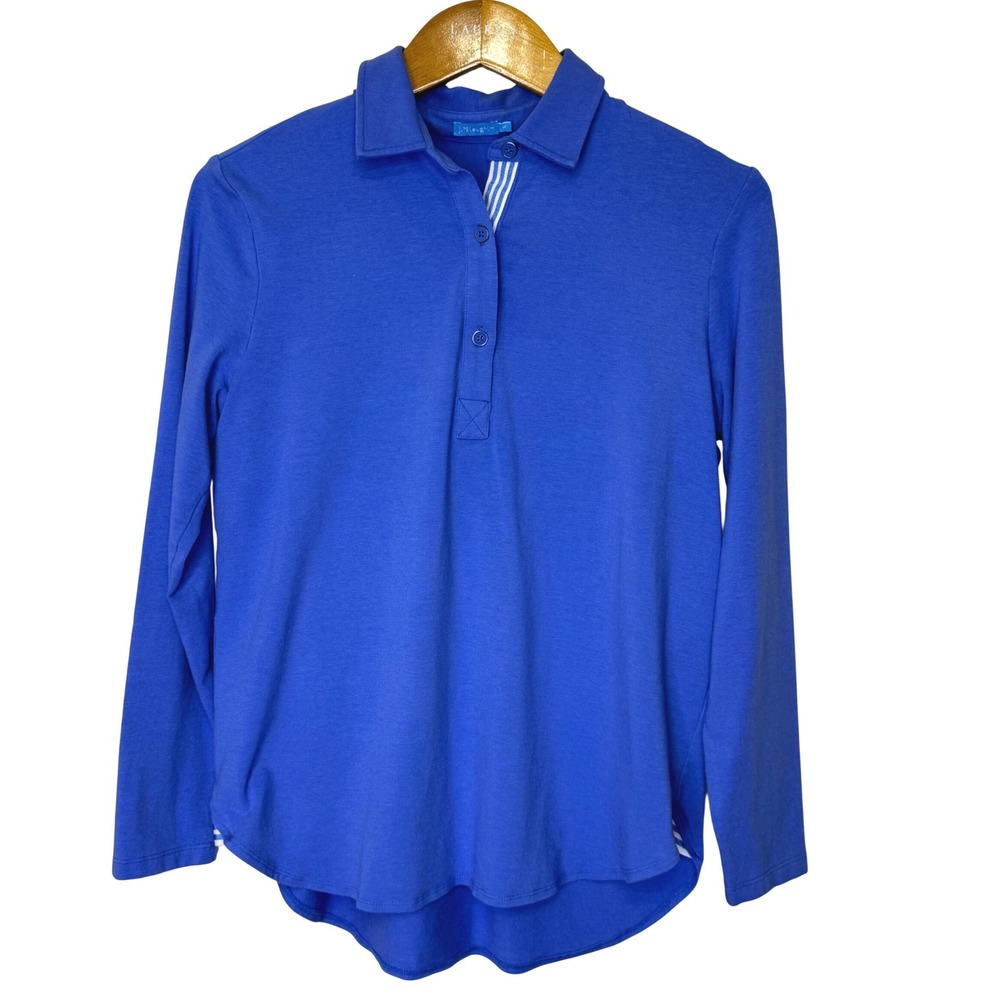 J. McLaughlin Long Sleeve Cotton Blend Polo Medium Blue